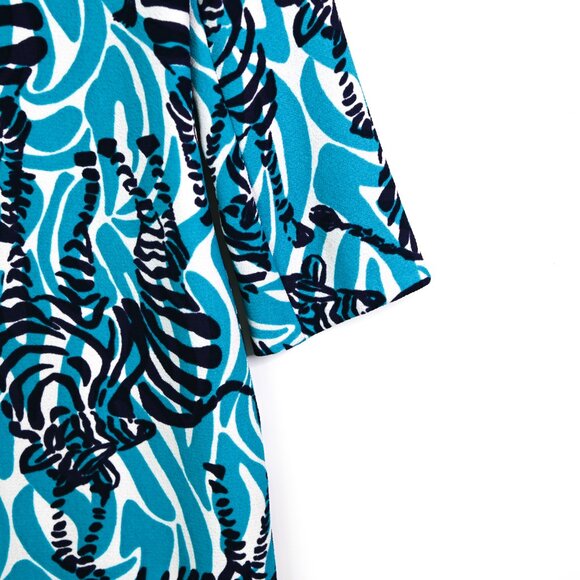 LILLY PULITZER Navy Teal White Zebra Print Long Sleeve Shift Dress - Size 2 - Picture 3 of 12